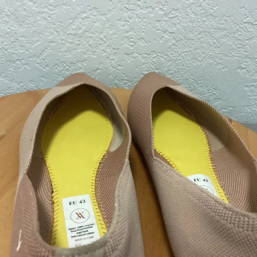 Vivaia Pointed Toe Flats Women Size 43 Blush Tan Colorblock‎ Sustainable Knit